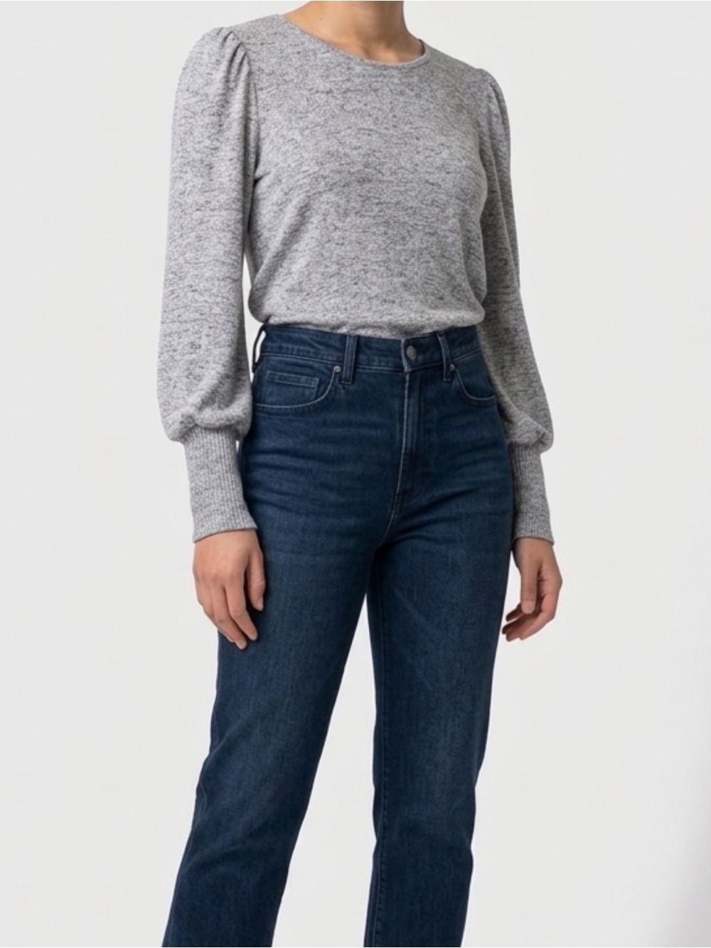bobeau Heathered Gray Long-Sleeve Crewneck Top, women's size Small